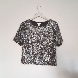 Forever 21 Silver Grey Sequin Top